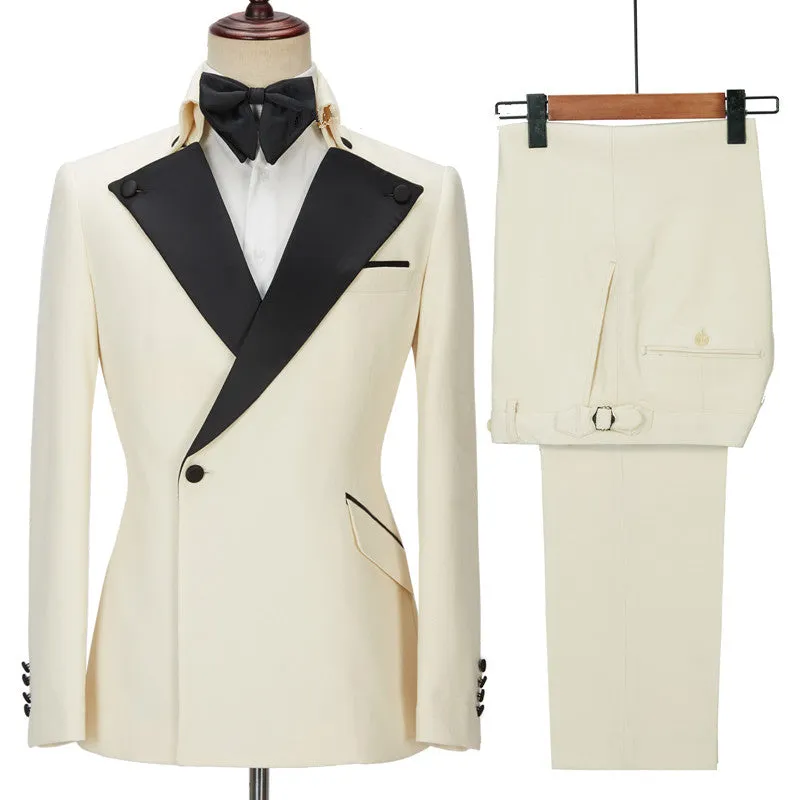 Chic Off White Slim Fit One Button Classic Men Suit