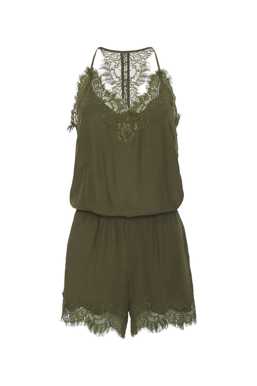 Coco Lace Romper Dark Olive