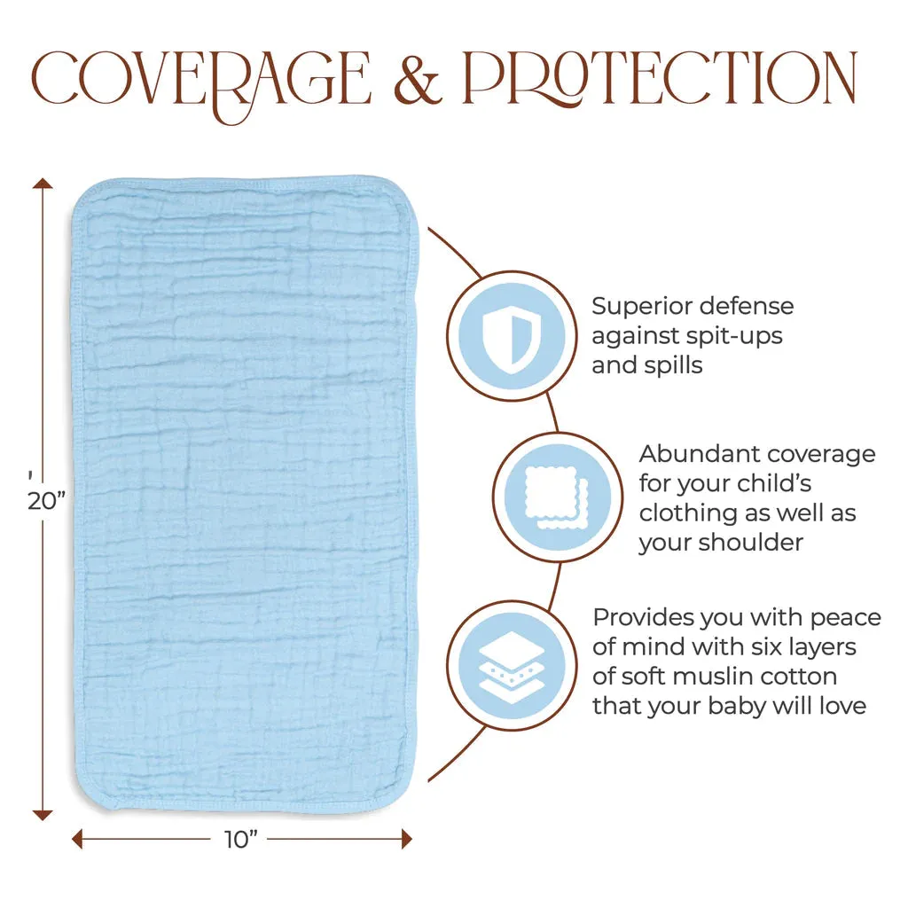 Comfy Cubs Muslin Burp Cloths - Sky Blue (Pack of 6)