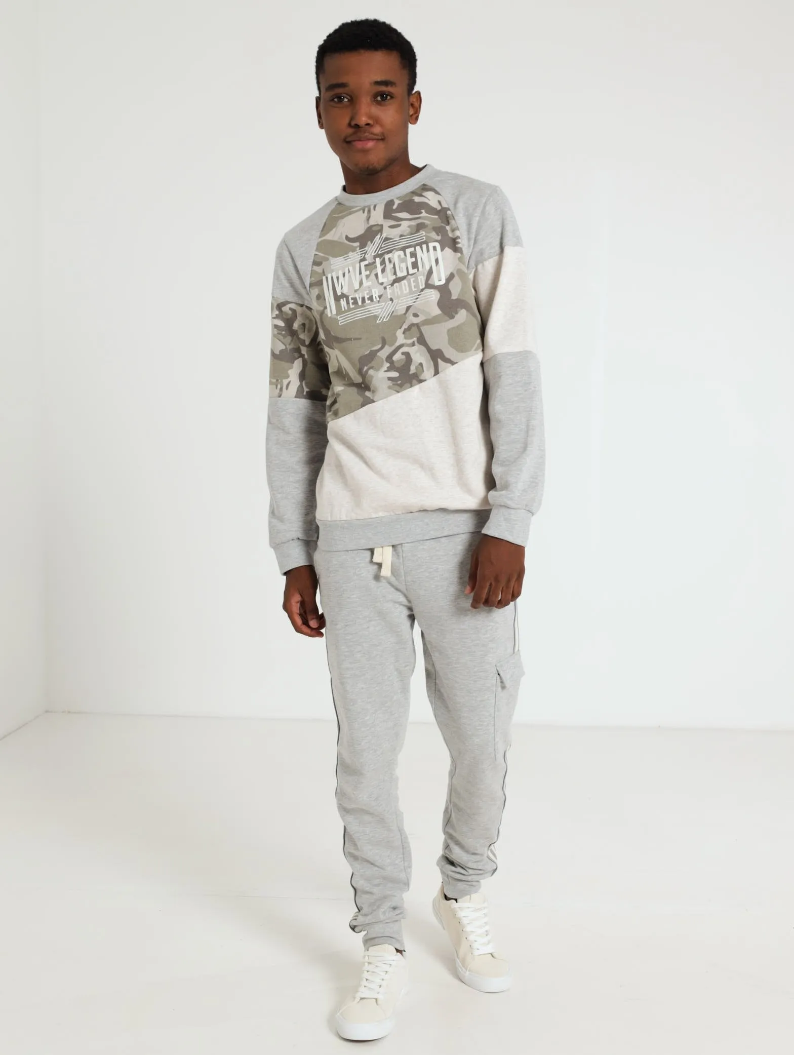 Crew Neck Fleece Top - Light Grey