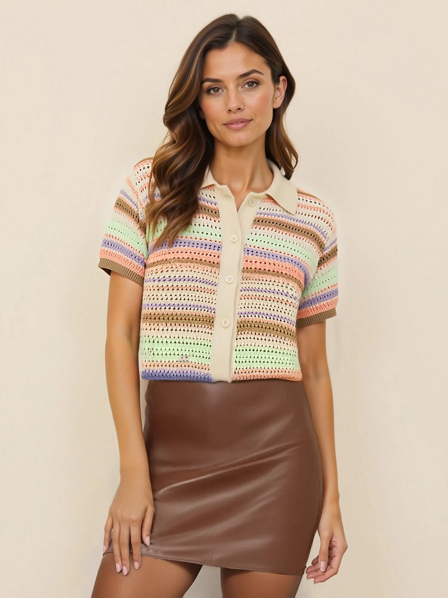 Crochet Multi Striped Button Down Shirt