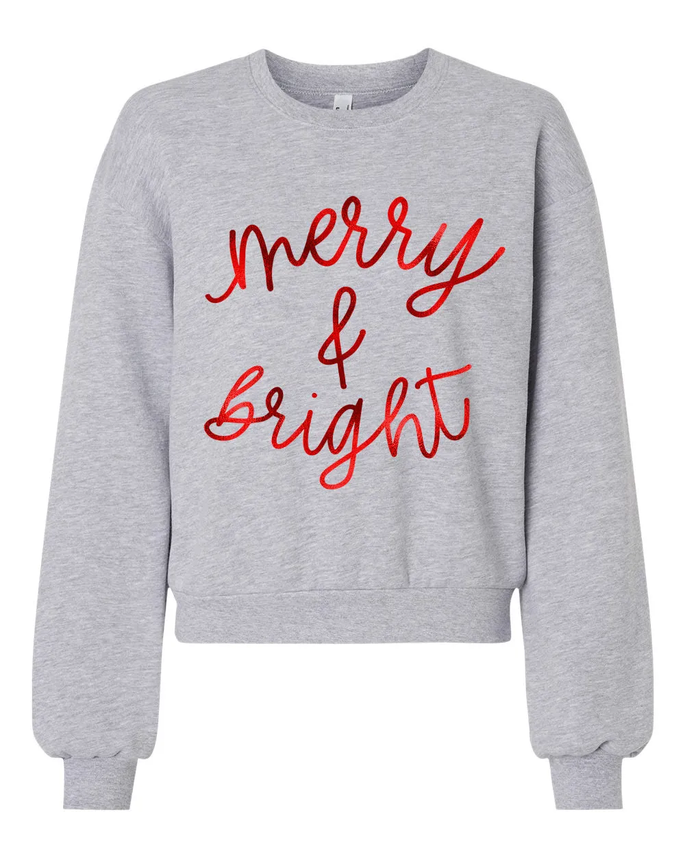 Cropped Boutique Balloon Sleeve Merry and Bright Sweater - Direct To Film Printed
