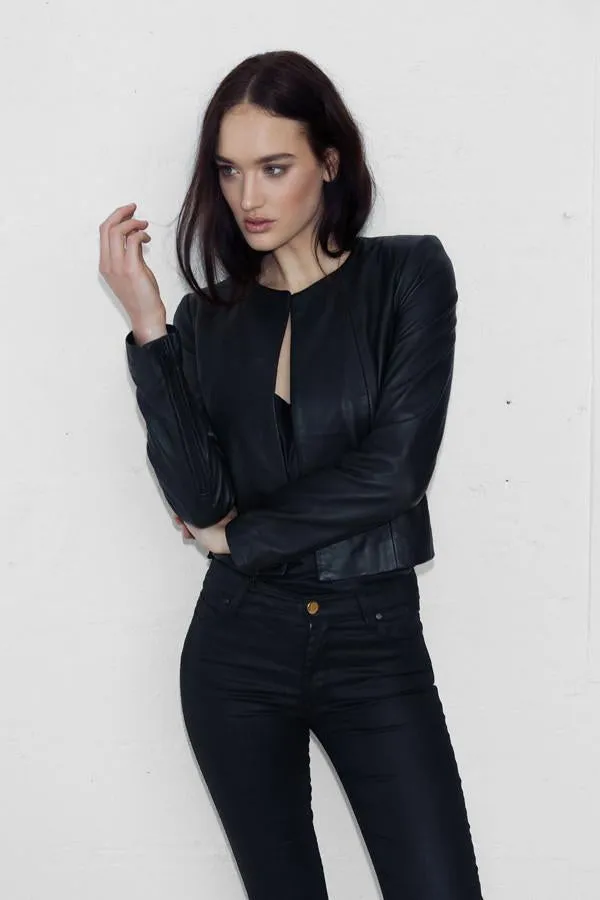 cropped e to e leather jkt (s622123)