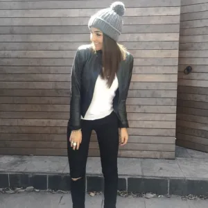 cropped e to e leather jkt (s622123)