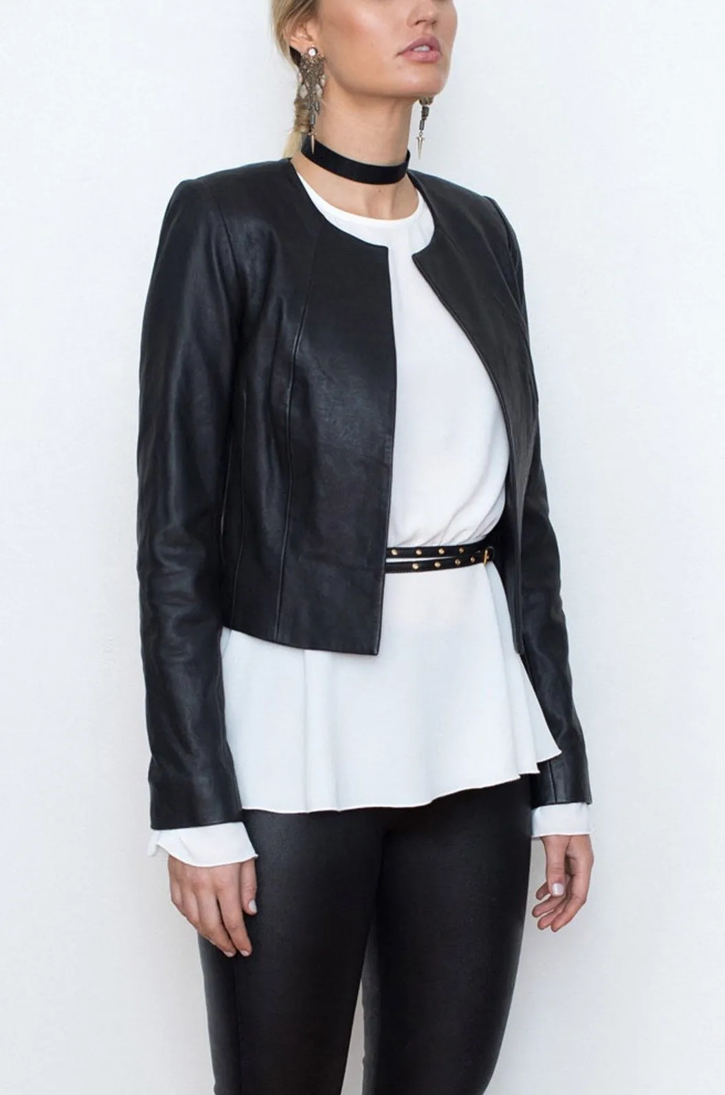 cropped e to e leather jkt (s622123)