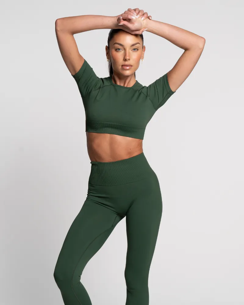 Cropped Seamless Tee - Emerald