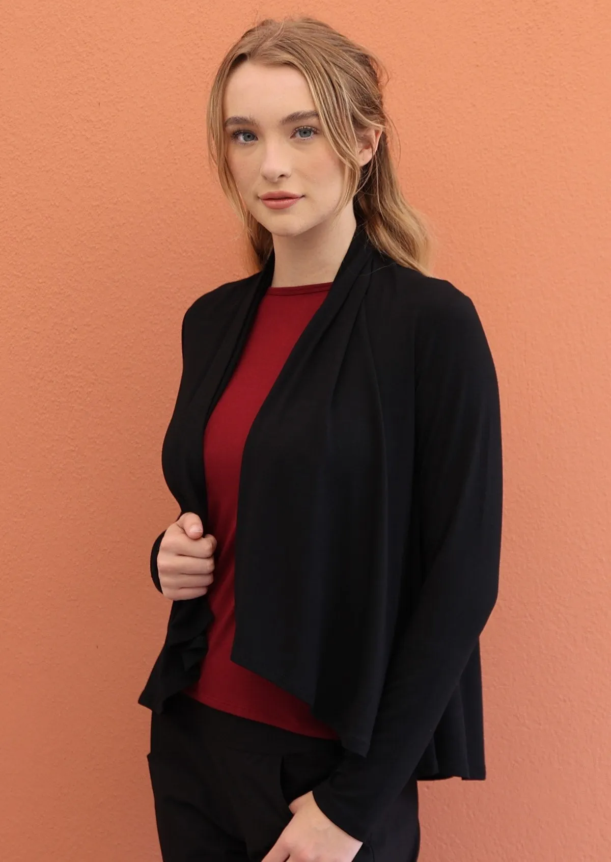 Cropped Waterfall Cardi Black