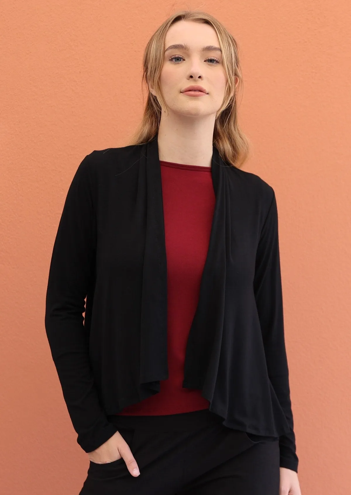 Cropped Waterfall Cardi Black