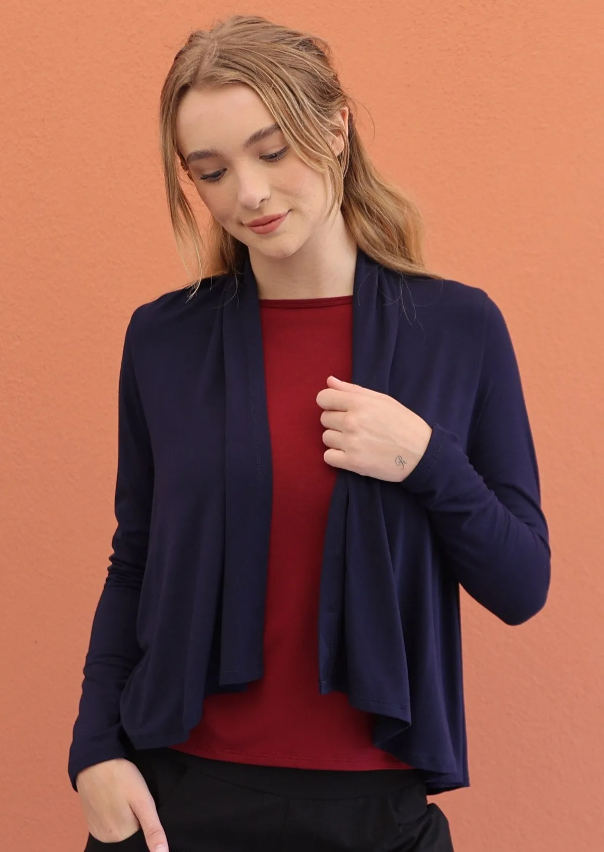 Cropped Waterfall Cardi Dark Navy Blue