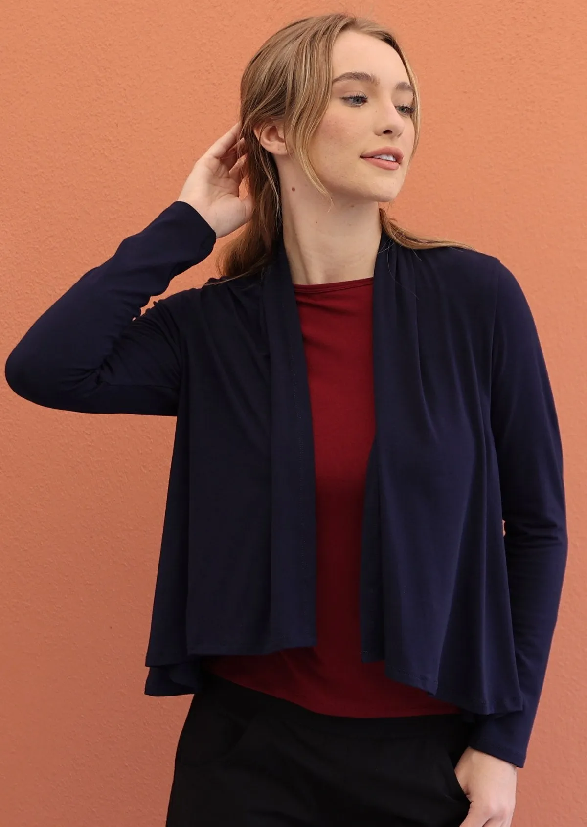 Cropped Waterfall Cardi Dark Navy Blue