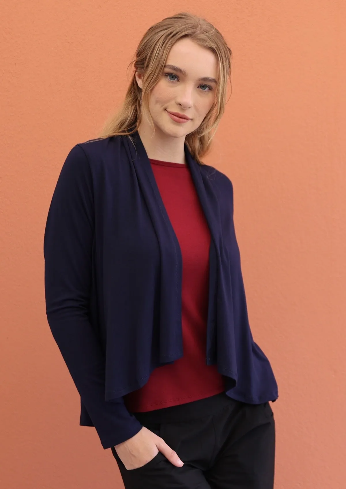 Cropped Waterfall Cardi Dark Navy Blue