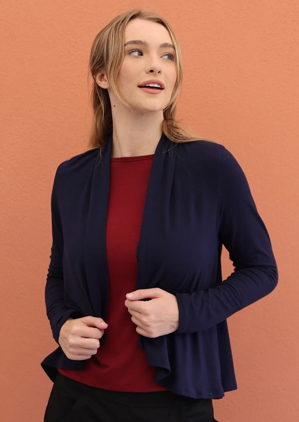 Cropped Waterfall Cardi Dark Navy Blue