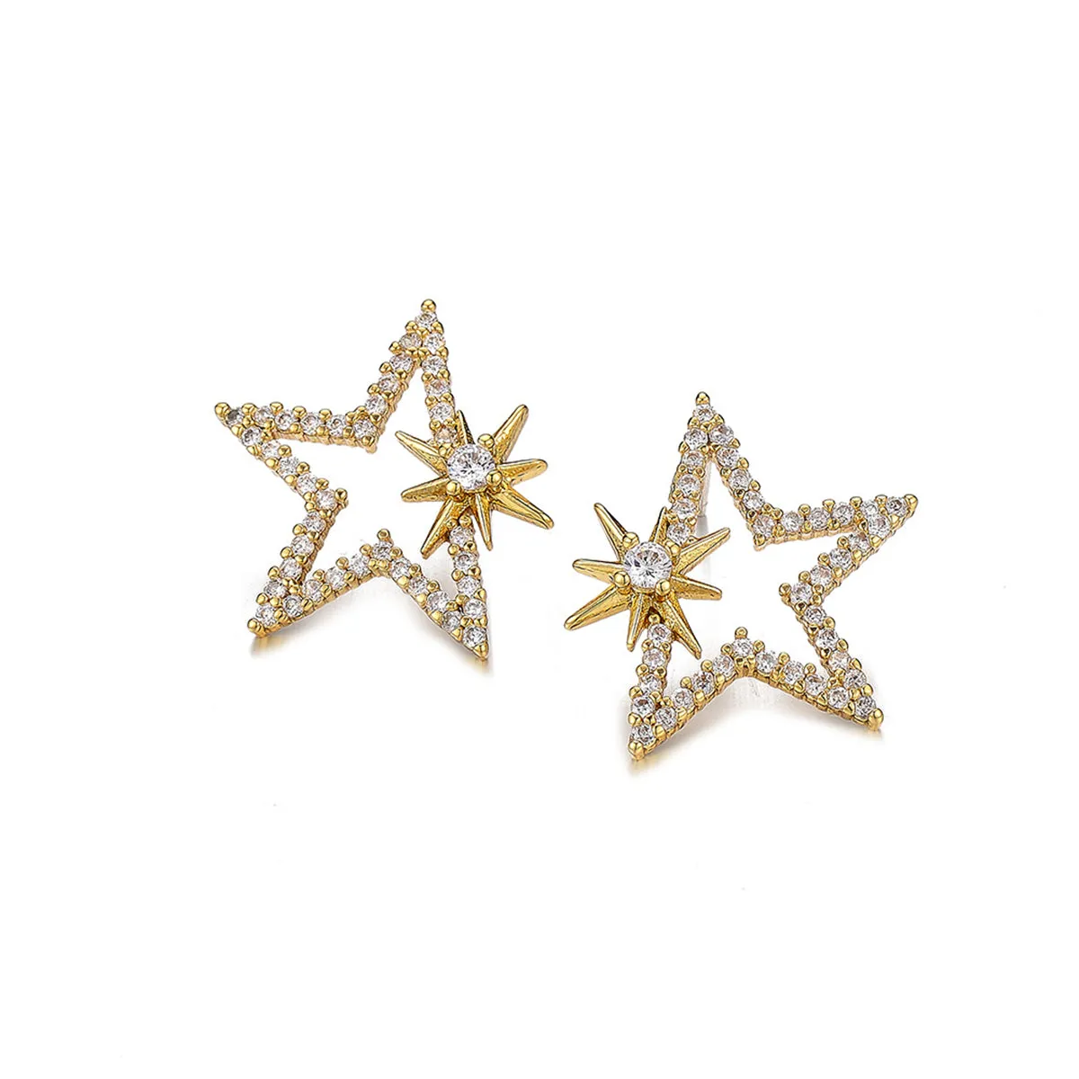 Cubic Zirconia & 18K Gold-Plated Open Star Sun Stud Earrings