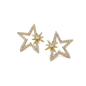 Cubic Zirconia & 18K Gold-Plated Open Star Sun Stud Earrings