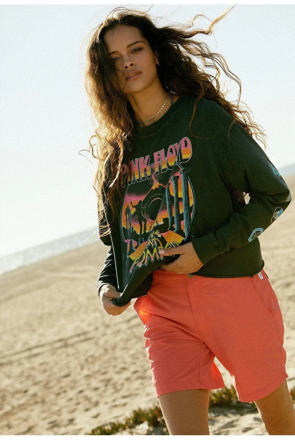 Daydreamer LA Pink Floyd Pompeii Long Sleeve Crop Top