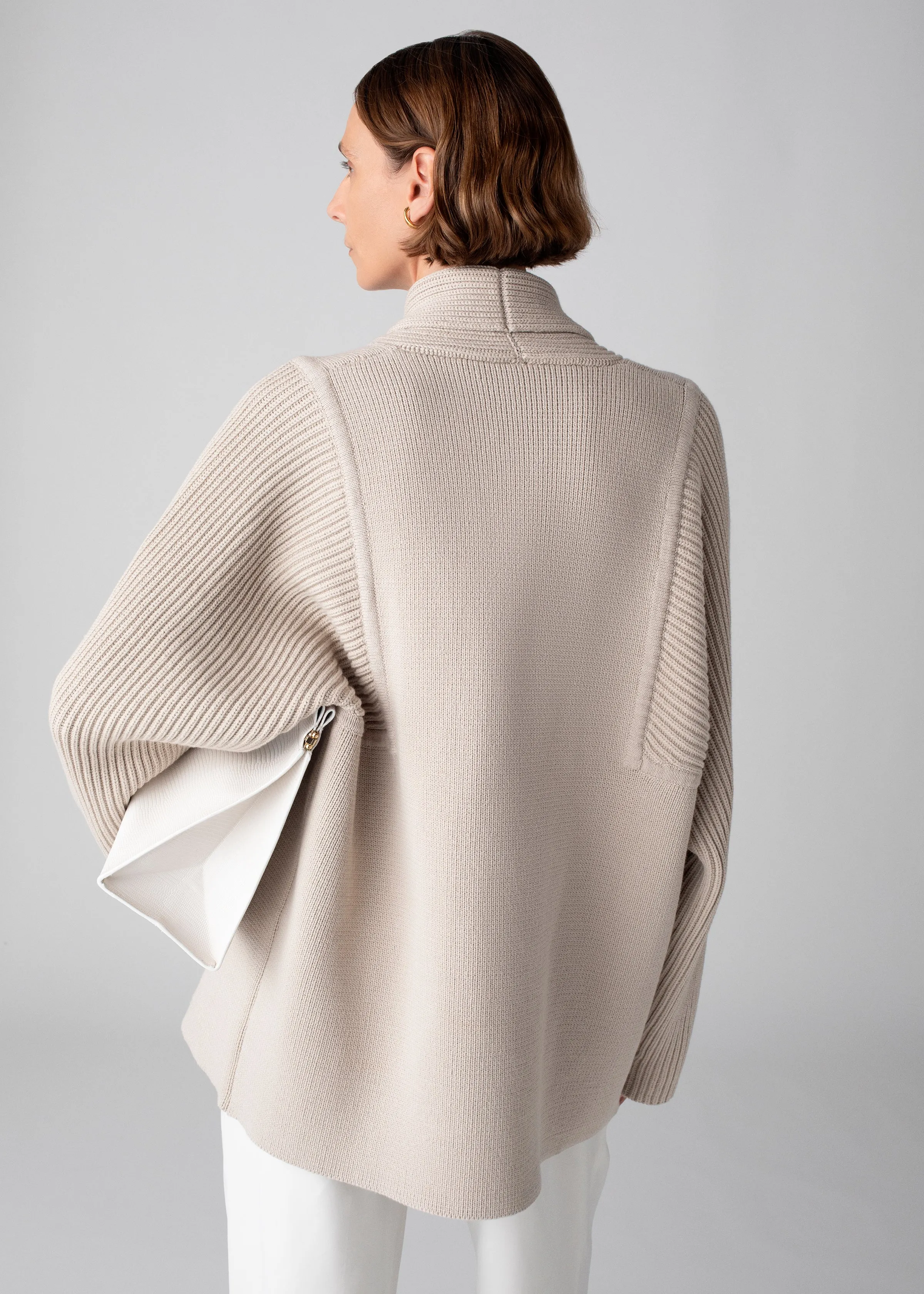 Double Breasted Cardigan in Cotton Knit - Oatmeal