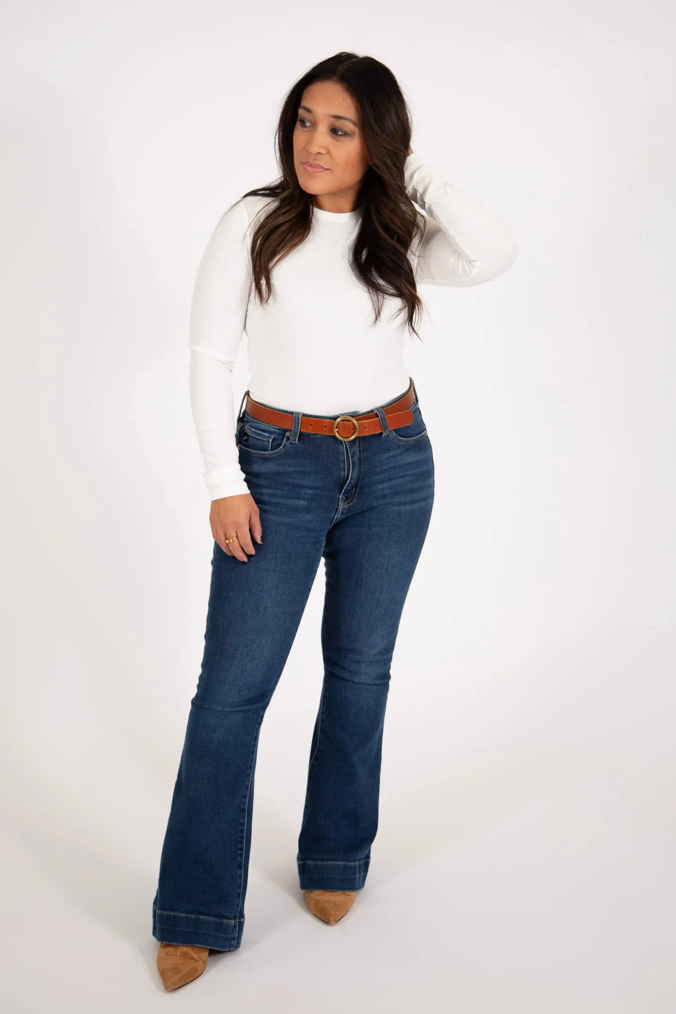 Double Layered Ribbed Long-Sleeved Shirt | White