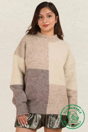 Eco Oversized Color Block Cozy Knit Sweater Top