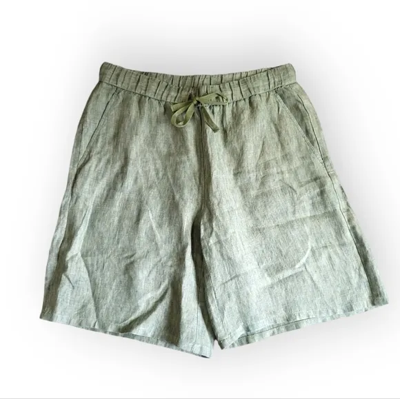 EILEEN FISHER Washed Organic Linen Delave Shorts Green Small