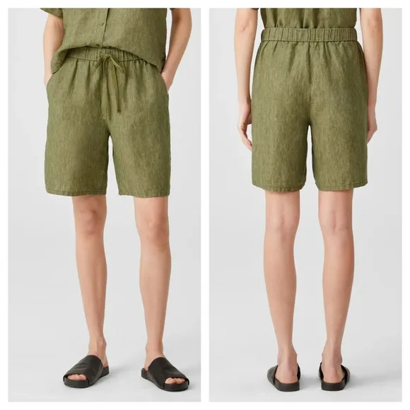 EILEEN FISHER Washed Organic Linen Delave Shorts Green Small