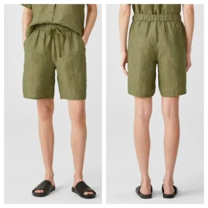 EILEEN FISHER Washed Organic Linen Delave Shorts Green Small
