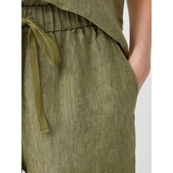 EILEEN FISHER Washed Organic Linen Delave Shorts Green Small