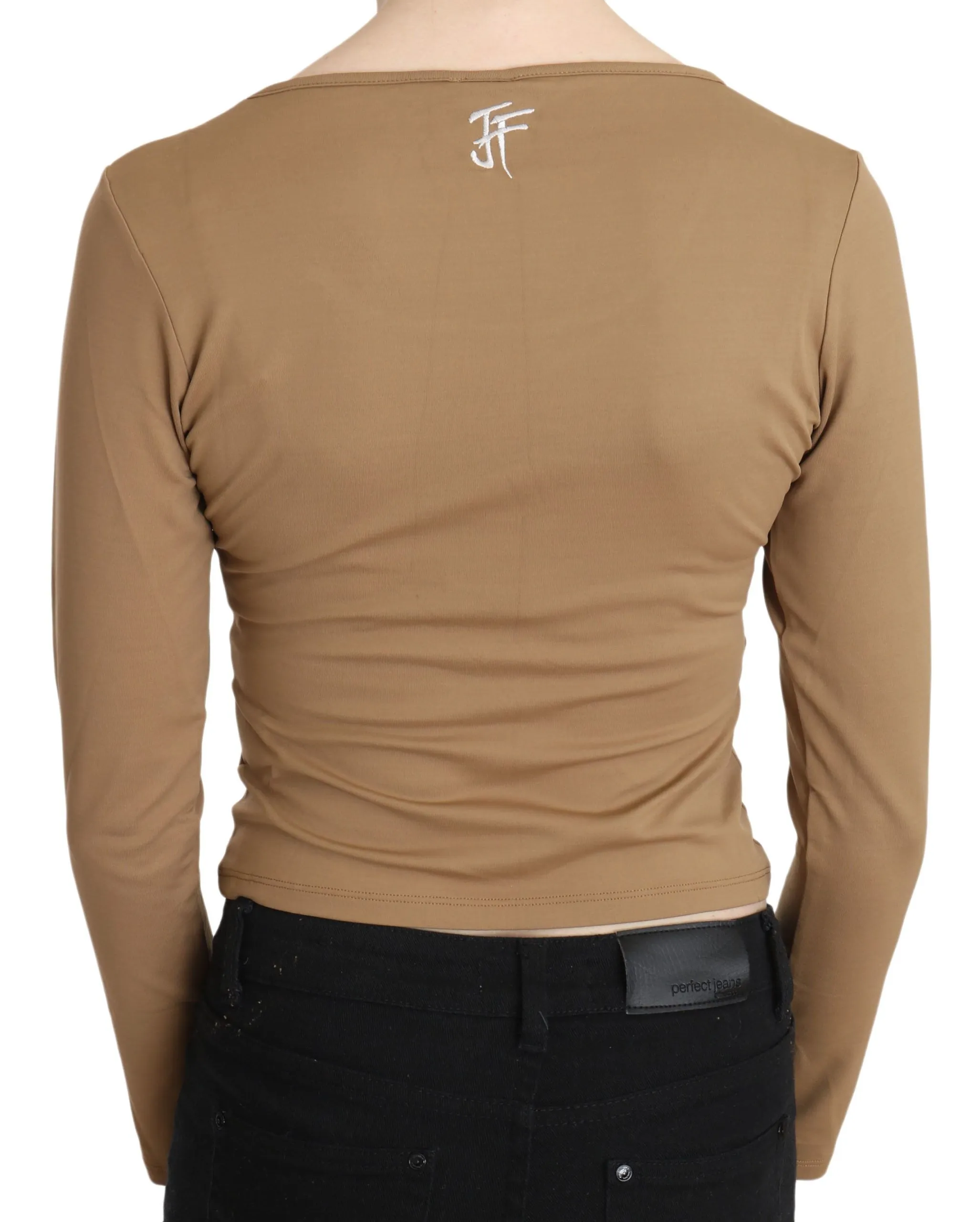 Elegant Brown Long Sleeve Cropped Top