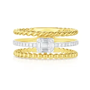 Emerald Illusion & Textured Gold Stack Ring