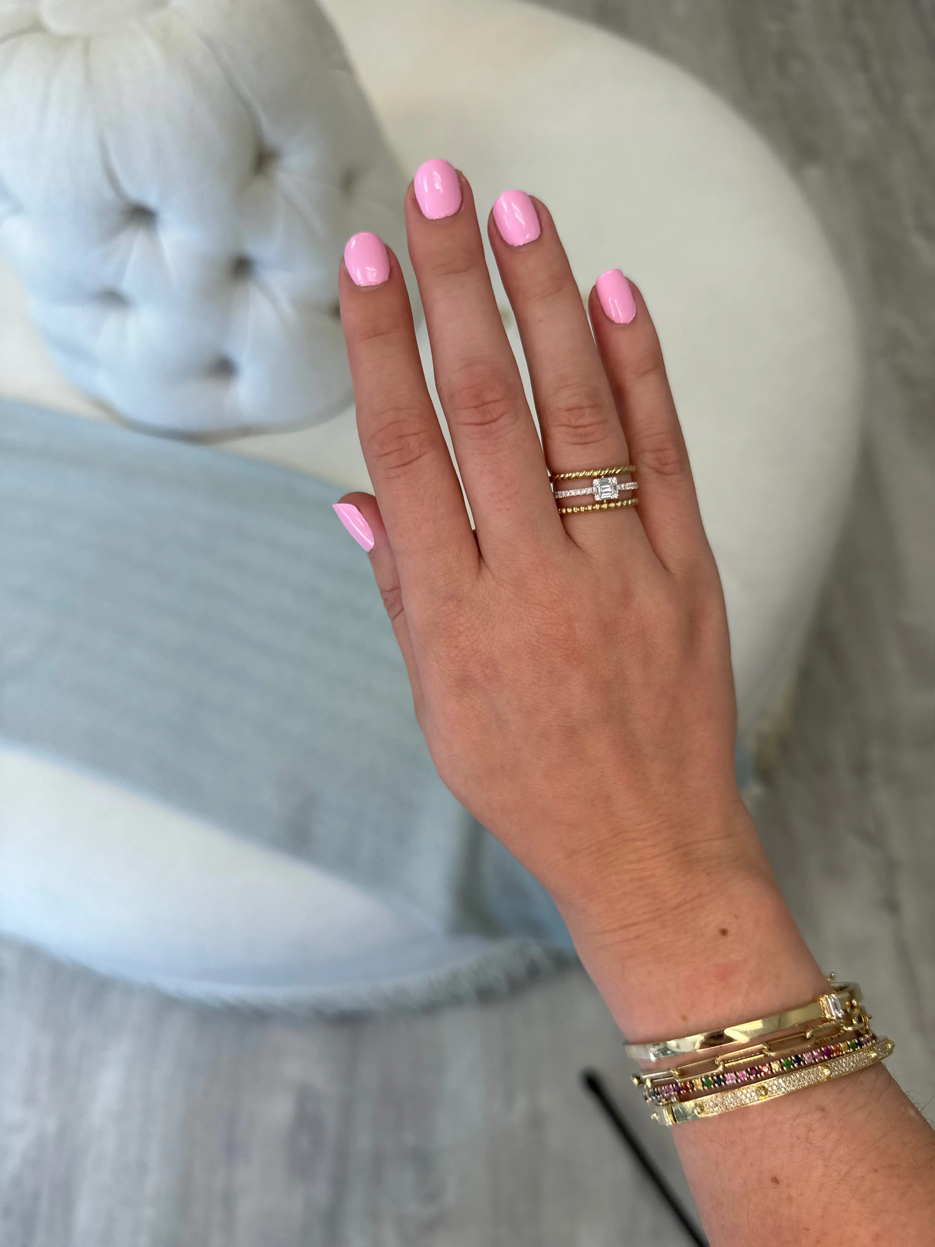 Emerald Illusion & Textured Gold Stack Ring