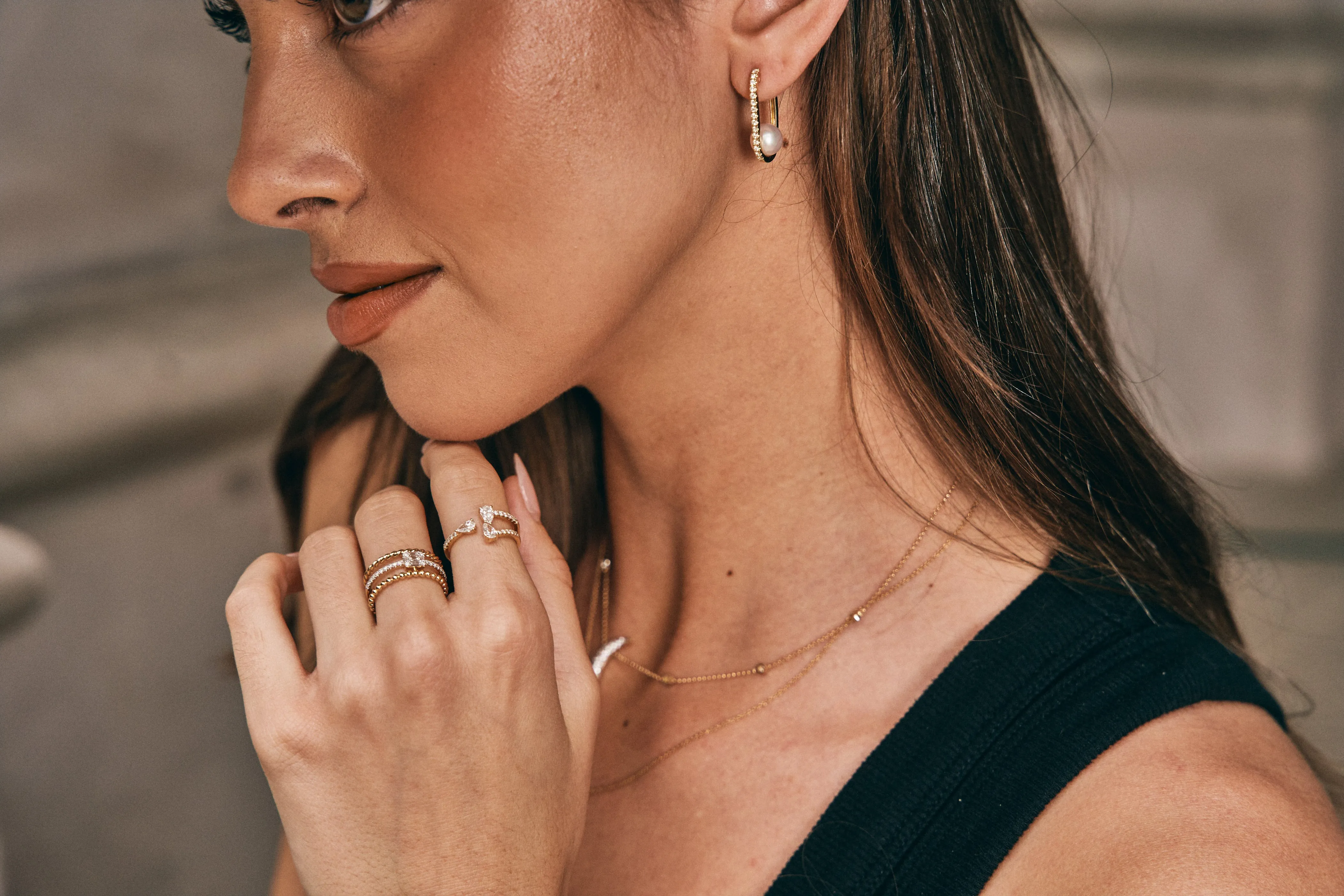 Emerald Illusion & Textured Gold Stack Ring