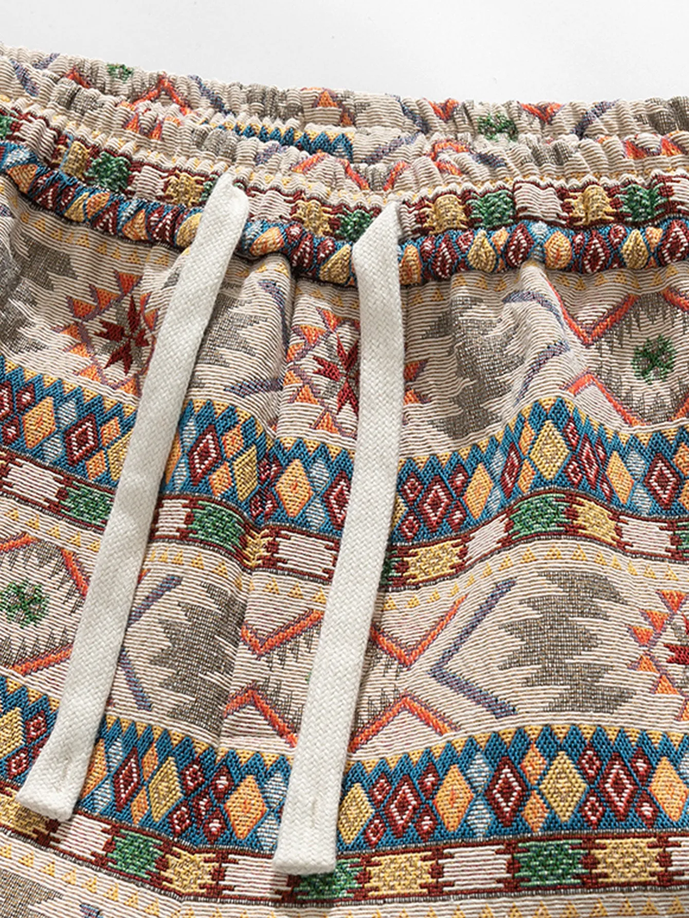 Ethnic Geometric Jacquard Drawstring Shorts