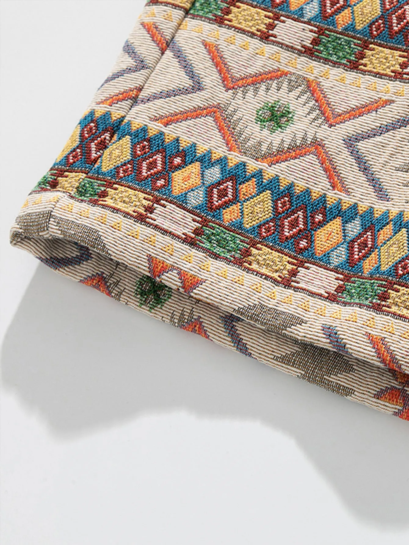 Ethnic Geometric Jacquard Drawstring Shorts