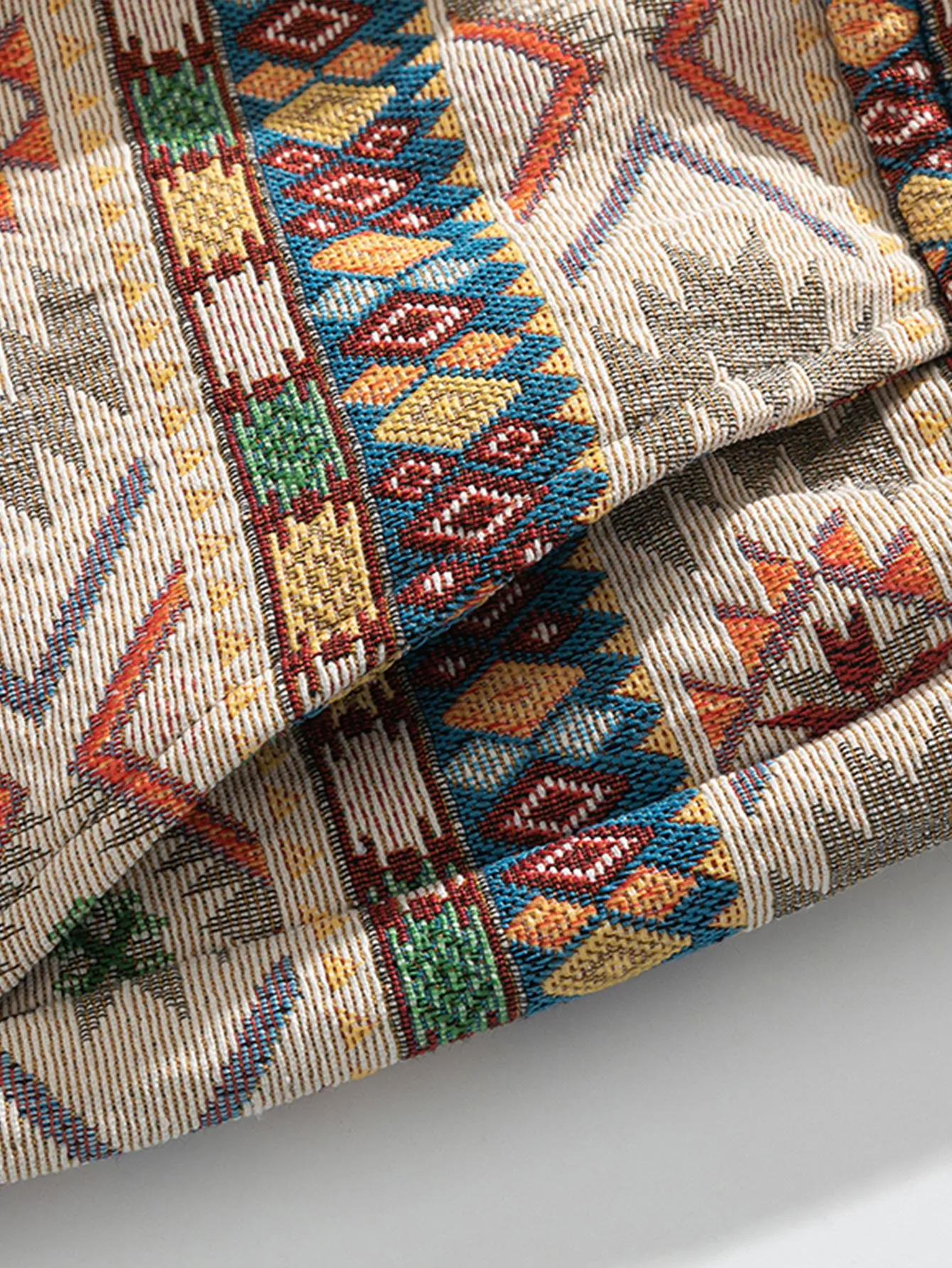 Ethnic Geometric Jacquard Drawstring Shorts