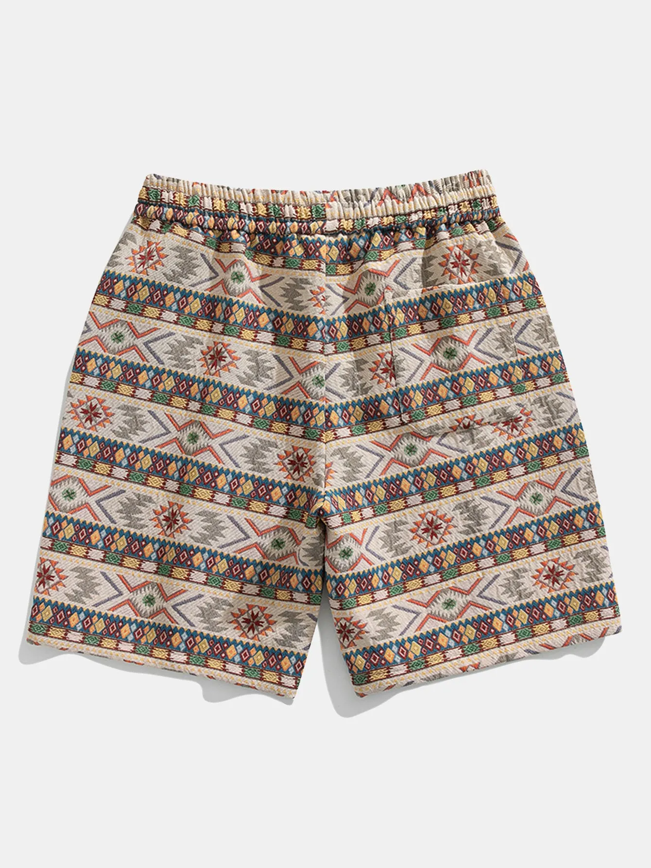 Ethnic Geometric Jacquard Drawstring Shorts