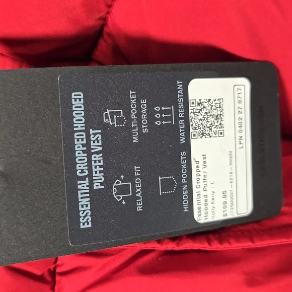 Fabletics Red Quilted Puffer Vest