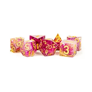 FanRoll: Premium Handcrafted Sharp Edge Inclusion 7-Piece Dice Set - Thousand Day Red