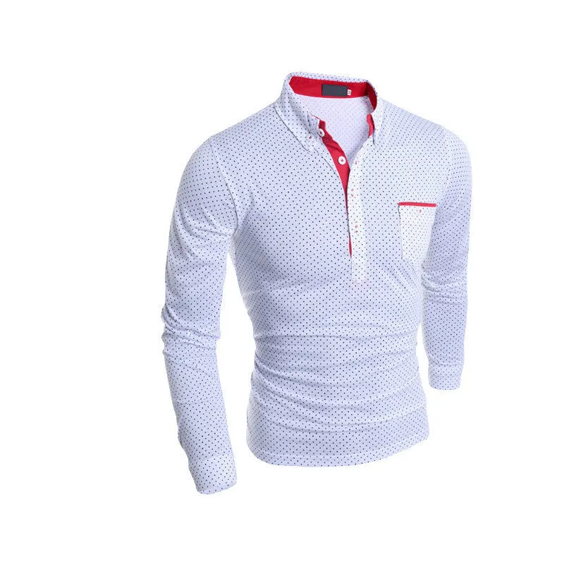 Fashion Mens Dots Polo Long Sleeve Print Slim Fit Shirts for Men Polo Shirts Plus Size Camisa Polo Masculina