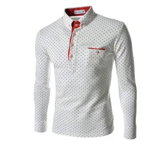 Fashion Mens Dots Polo Long Sleeve Print Slim Fit Shirts for Men Polo Shirts Plus Size Camisa Polo Masculina
