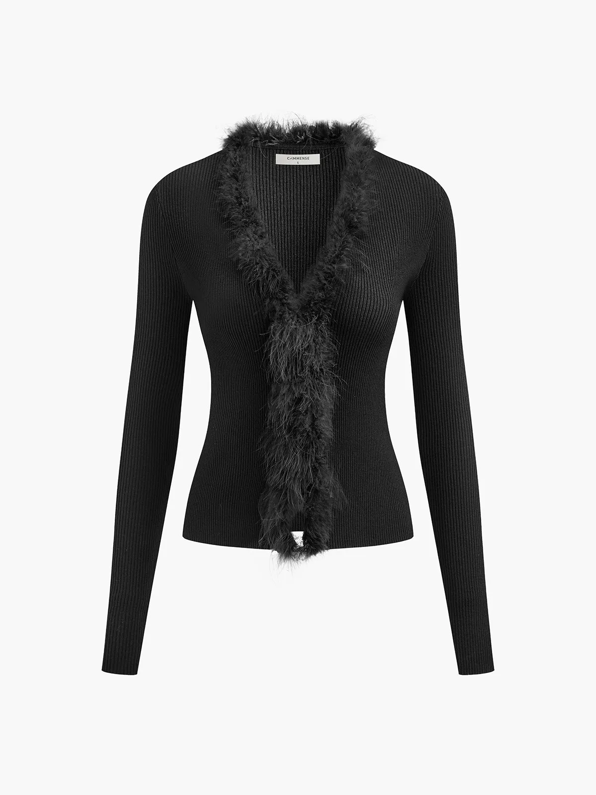 Feather Trim Wool-Blend Slim Sweater