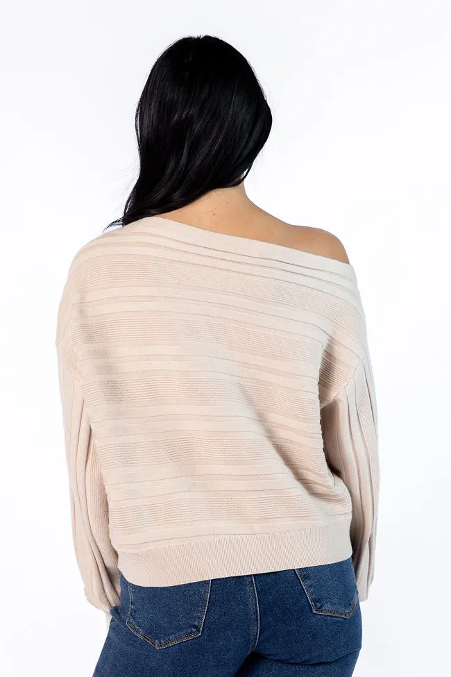 Feels Right Beige Off The Shoulder Ribbed Sweater SALE