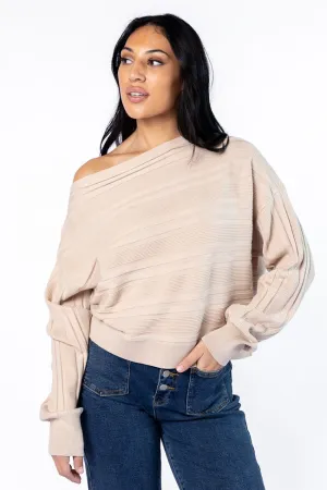 Feels Right Beige Off The Shoulder Ribbed Sweater SALE