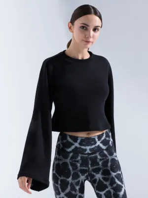 FLARED SLEEVE SWEATSHIRT, BLACK