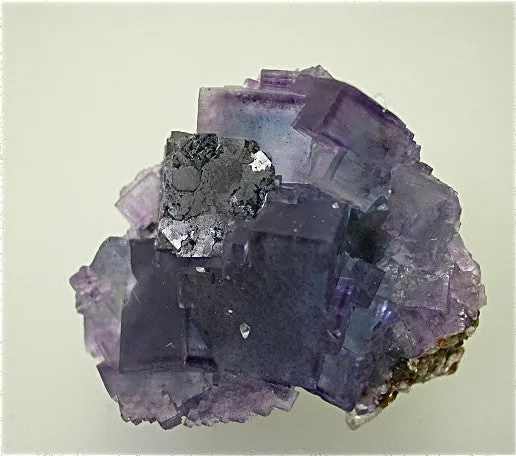 Fluorite and Galena, Rosiclare Level, Main Orebody, Denton Mine, Ozark-Mahoning Mining Company, Harris Creek District, S. Illinois, Mined 1989, Kalaskie Collection #42-139, Miniature 3.0 x 3.5 x 4.0 cm, $65. Online 1/12.