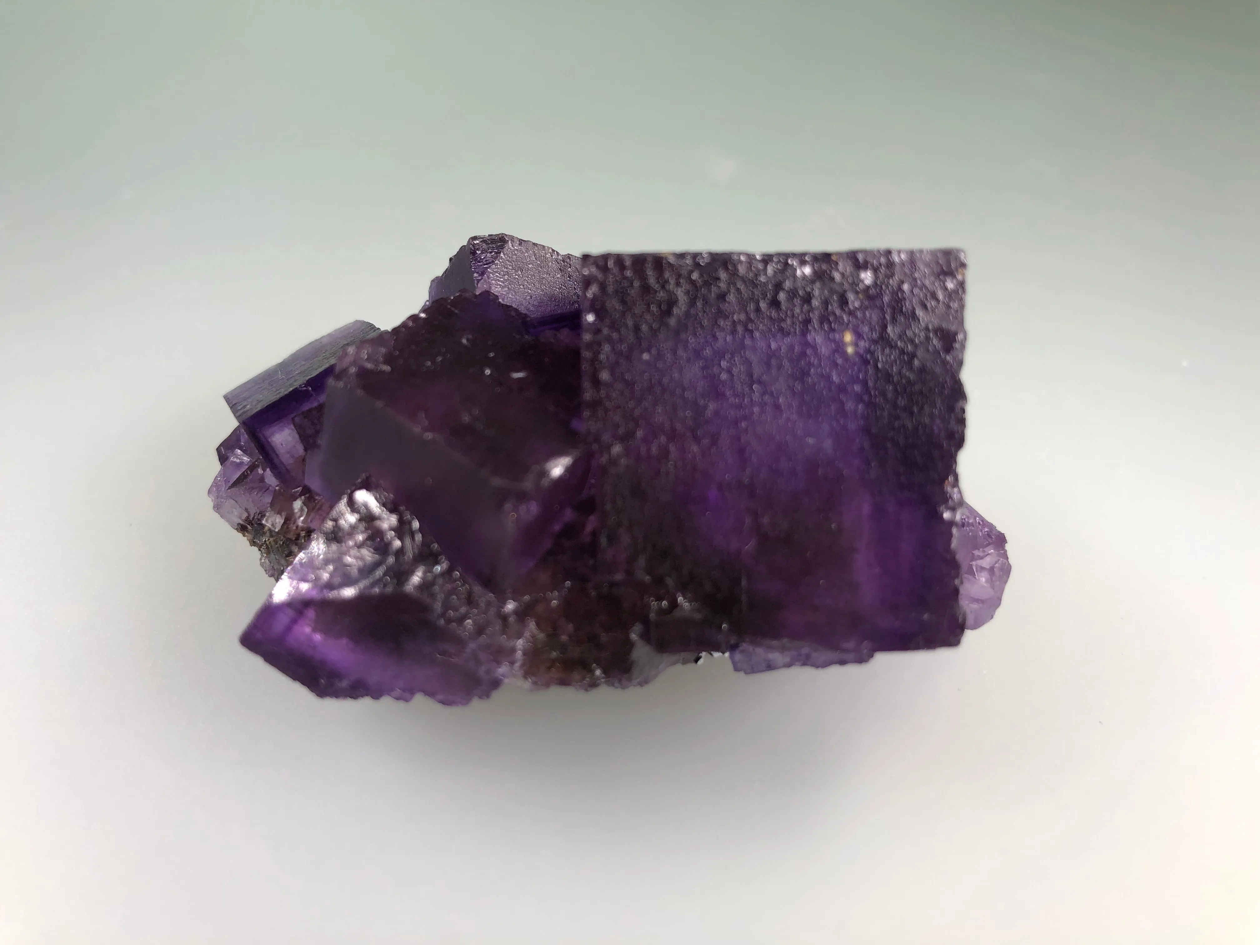 Fluorite on Sphalerite, Denton Mine attr., Ozark-Mahoning Company, Harris Creek District attr., Southern Illinois, Mined c. late 1980’s, ex. Roy Smith Collection, Miniature, 2.7 x 3.5 x 5.8 cm, $200. Online Nov. 21.