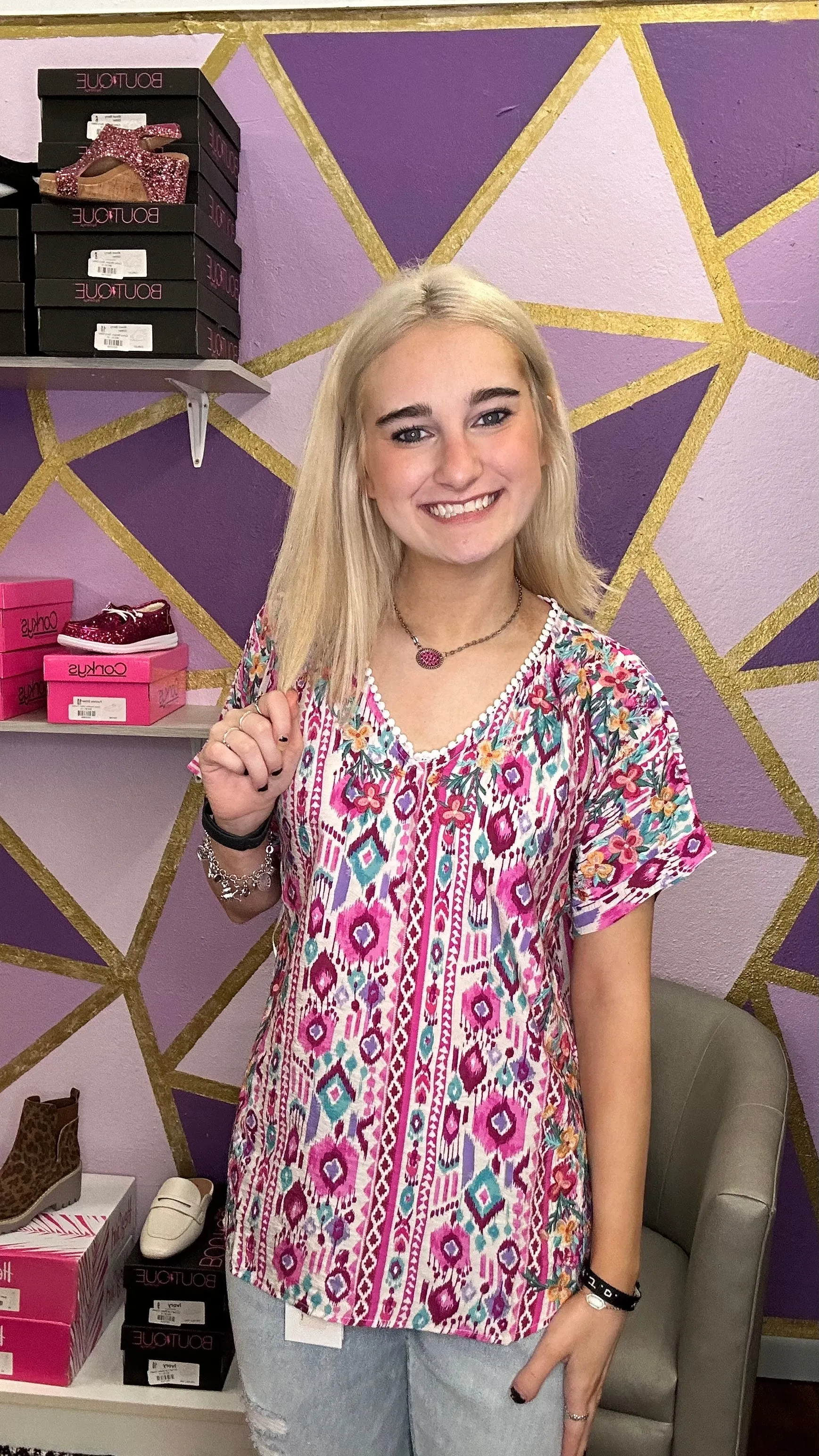 Forgotten Oasis Embroidery Top: Pink Mix