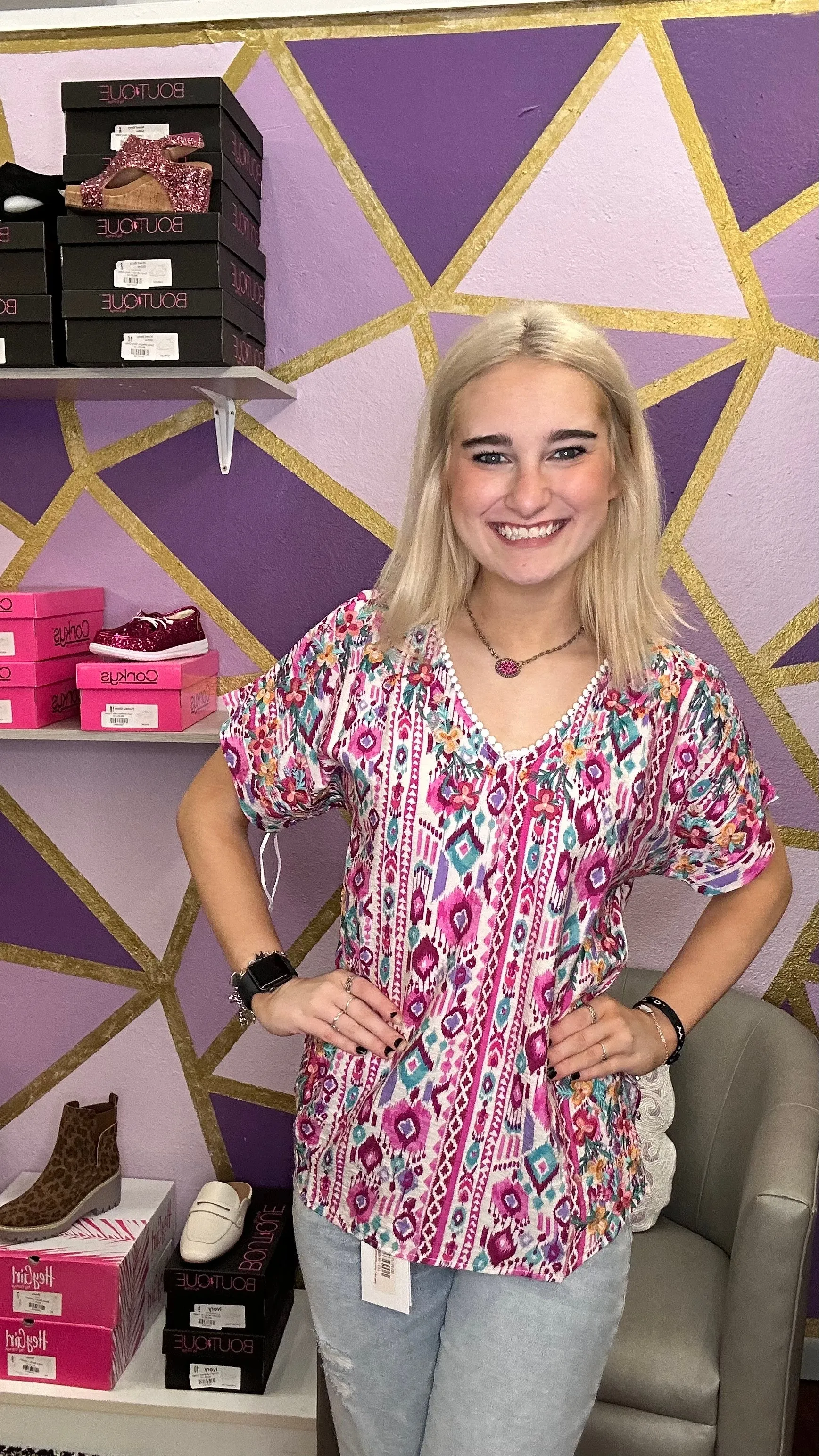 Forgotten Oasis Embroidery Top: Pink Mix