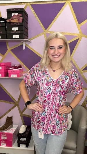 Forgotten Oasis Embroidery Top: Pink Mix