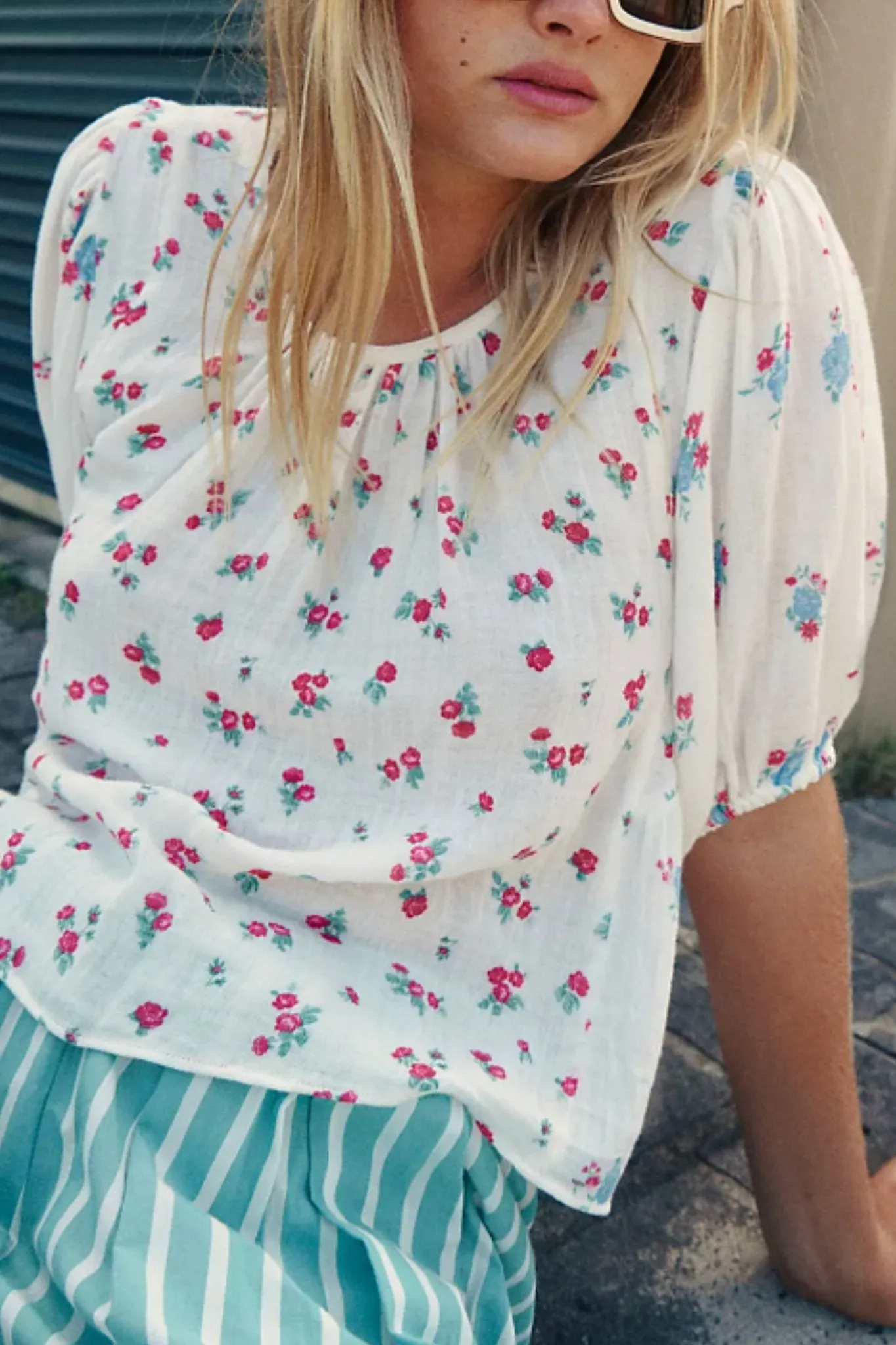 Free People: Chloe Printed Top in Tea Combo