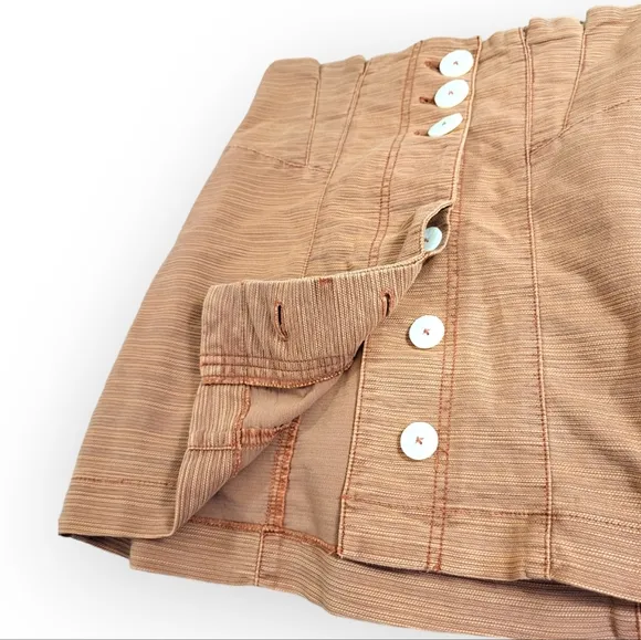 FREE PEOPLE Every Minute Every Hour Terra Cotta Button-Up Mini Skirt Noble Adobe