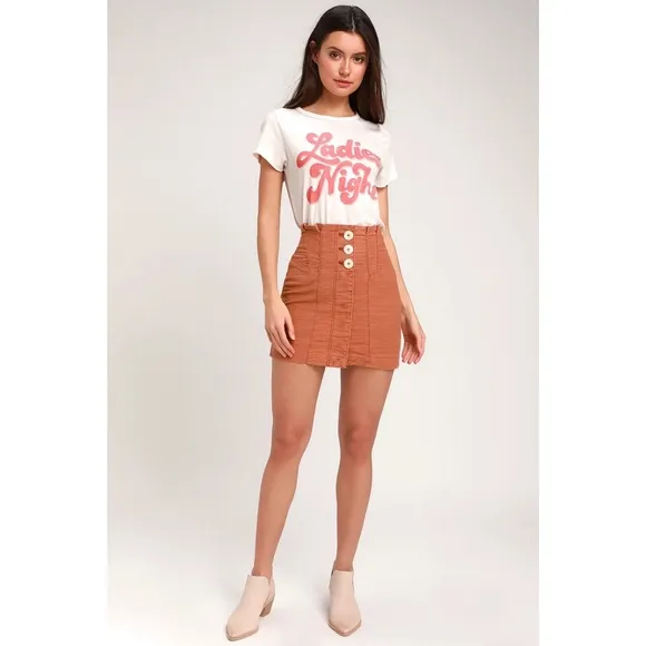 FREE PEOPLE Every Minute Every Hour Terra Cotta Button-Up Mini Skirt Noble Adobe
